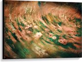 Canvas  - Abstracte Roze en Groene vegen met Bloemetjes - 100x75cm Foto op Canvas Schilderij (Wanddecoratie op Canvas)