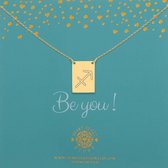 Goudkleurige Ketting  stainless steel met rechthoek met gegraveerd sterrenbeeld boogschutter