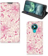 Magnet Case Nokia 3.4 Telefoon Hoesje Roze Bloemen