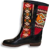 Bravas Boutique Kelim boots NAOLIN - Laarzen - 100% Echt Leder - Handgemaakt - Zwart met rode kelim - EU 40