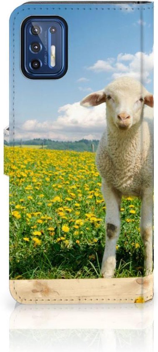 Motorola Moto G9 Plus Telefoonhoesje met Pasjes Schaap en Lammetje