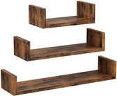 Hoppa! U-vormige wandplank, set van 3, zwevende plank in vintage stijl, wandmontage - Bruin - Hout - 60 x 15 x 10cm