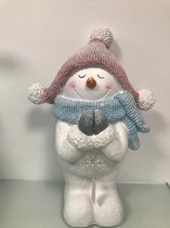 Sneeuwpop - 50 cm hoog - aardewerk - inclusief LED verlichting
