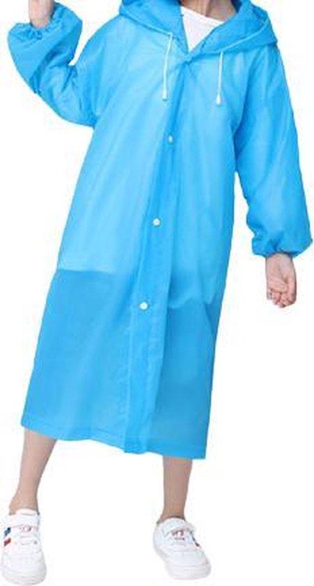 Kinder Regenjas met Capuchon Blauw (6-9 jaar) - licht gewicht - Pocket Size - Reizen