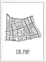 De Pijp Plattegrond poster A4 + fotolijst wit (21x29,7cm) - DesignClaud