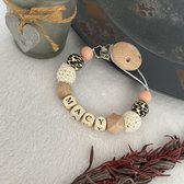 Speenkoord met naam 'tijgerprint - peach - creme'