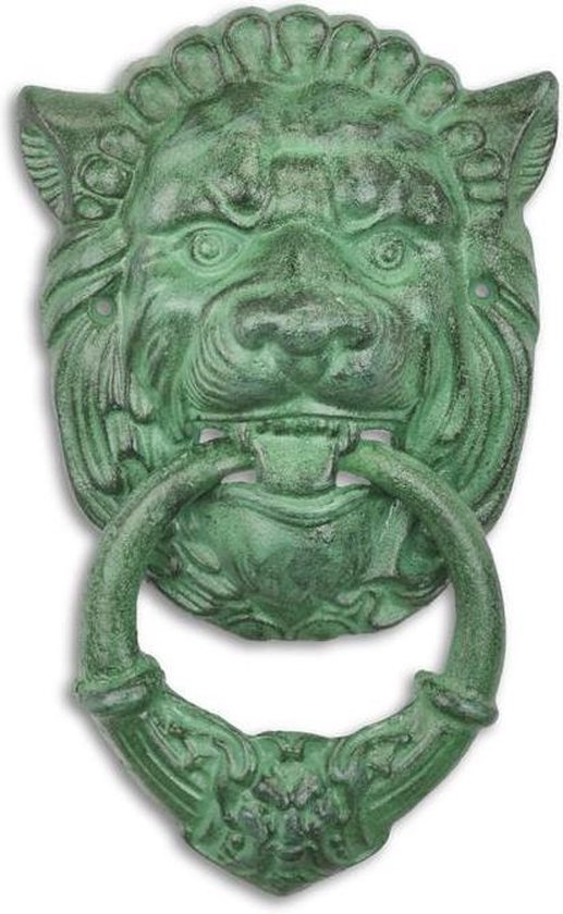 Heurtoir de porte - Tête de lion en fonte - Couleur bronze vert - 19,6 cm  de large | bol.com