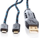 Dragonwar Dual Turbo Charging Cable - Charge 2 appareils, Micro USD, USB Plaqué OR, 4m pour PC, manettes, smartphones, tablettes et autres