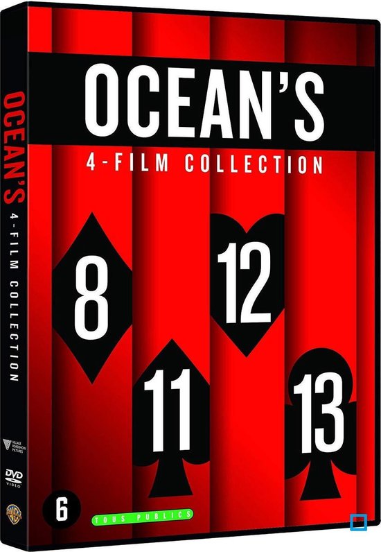 DVD-hoes van de Ocean's 4-Film Collection met kaartsymbolen en de cijfers 8, 12, 11, 13.