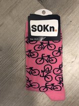 SOKn. trendy sokken FIETS Roze maat 35-41  (Ook leuk om kado te geven !)