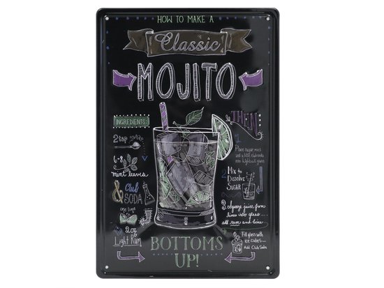 Wandbord – Mojito – Cocktail - Bier - Retro -  Wanddecoratie – Reclame bord – Restaurant – Kroeg - Bar – Cafe - Horeca – Metal Sign – 20x30cm