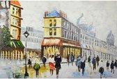 Olieverfschilderij - Parijs Straat scene - Zilverkleurige lijst - 123,5 cm breed