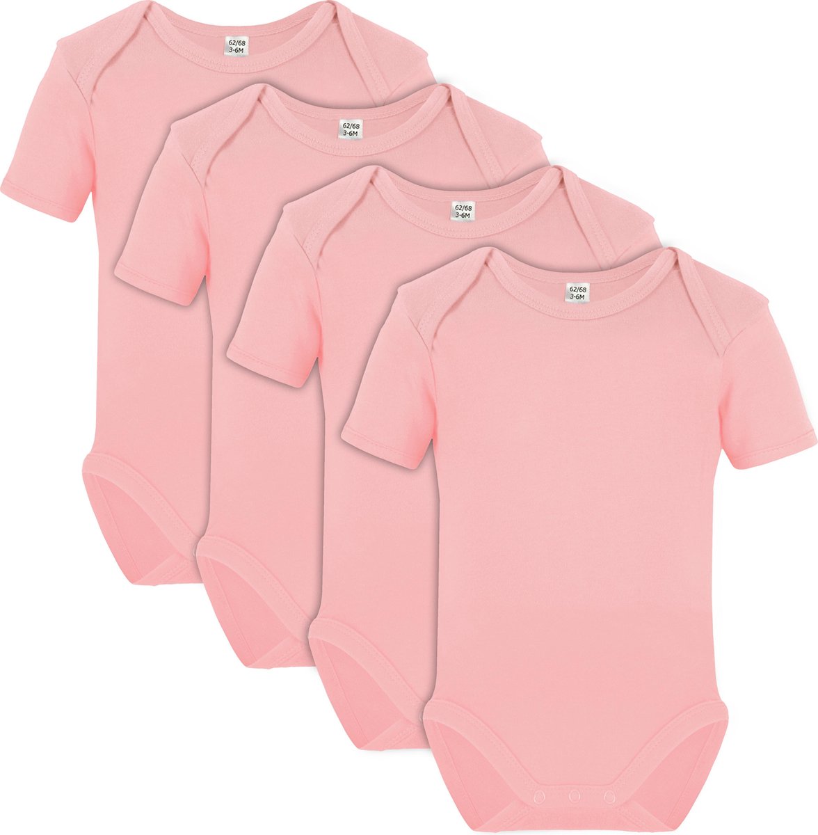 TOSKE 4-pak meisjes rompers - Korte mouw - Babyroze - Maat 62/68