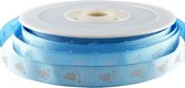 Geboorte Baby Lint 10mm (1cm) | Grosgrain Ripsband | Geboorte Jongen |  Baby Voetjes Blauw Wit |  Rol: 20 Meter