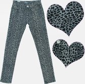 Meisjesbroek jeans panterprint grijs maat 140/146