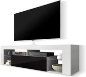 Maison Home Bianko - TV meubel Wit- TV Kast - Glazen platen - Opbergvak - Wit - Zwart - 140 cm