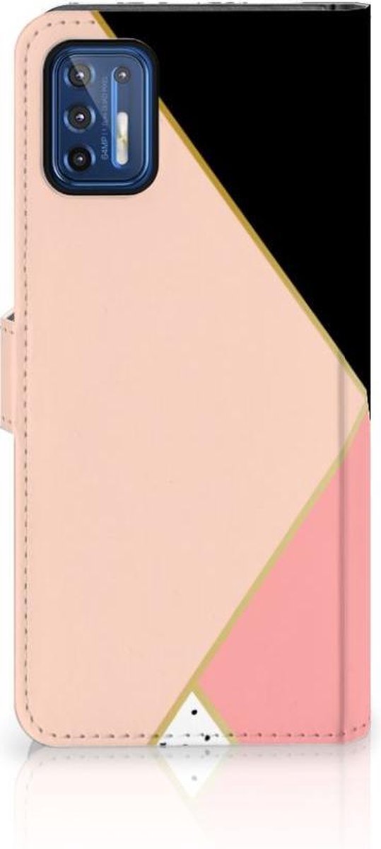 Motorola Moto G9 Plus Book Case Zwart Roze Vormen