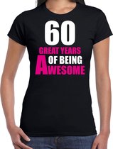 60 Great years of being awesome cadeau t-shirt zwart voor dames - 60 jaar verjaardag kado shirt / outfit M