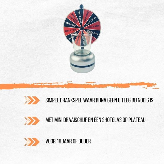 Thumbnail van een extra afbeelding van het spel Orange85 Shot Roulette - Drankspel met Glas - Party Spel - Draaischijf