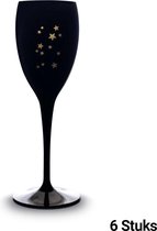 6x Zwarte Onbreekbare Champagneglazen 17cl Met Gouden Sterretjes - Limited Edition - PGplastics