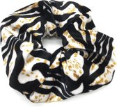Dielay - Scrunchie met Dierenprint - Velvet - Haarelastiek - Bruin, Wit en Zwart