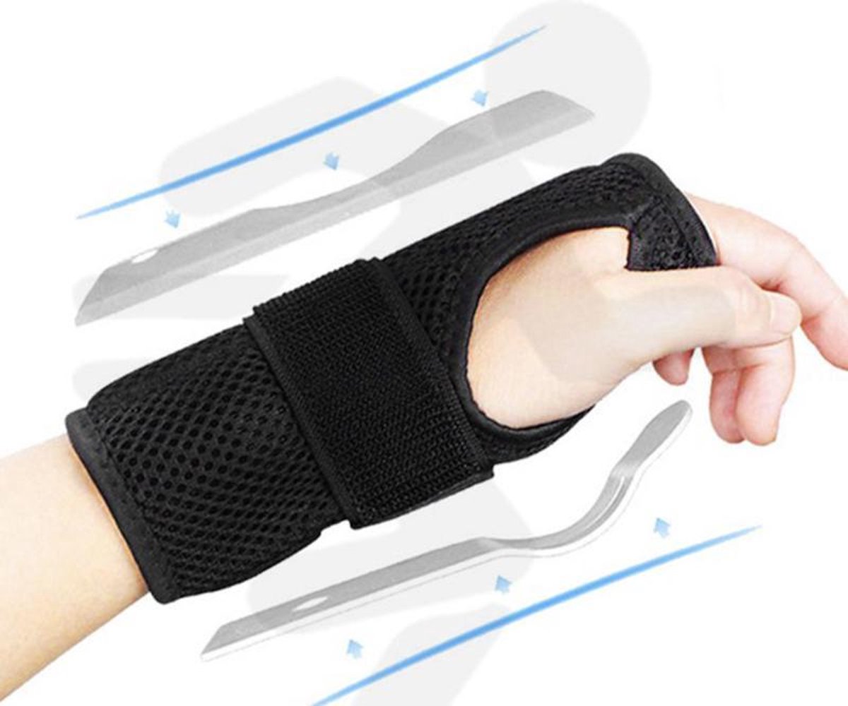 Polsbrace Rechts Maat L. Carpaal Tunnel Syndroom, Polsbandage, Polsstabilisator+spalk voor extra ondersteuning, ook bij artritis, artrose, reuma en tendinitis - rechts