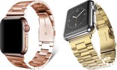 Geschikt voor Apple Watch bandje 38 / 40 / 41 mm - Series 1 2 3 4 5 6 7 SE - 2 pack - Smartwatch iWatch horloge band - 38mm 40mm 41mm - Fungus - RVS metaal - Goud rosegoud - Schakel
