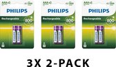 Philips AAA Batterijen – Oplaadbaar - 800 mAh – Voordeelverpakking 6 stuks