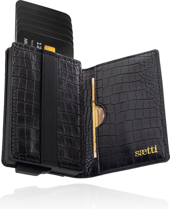 Saetti Portemonnee Premium Luxury Magneet Pasjeshouder Kaarthouder -  Midnight Zwart -... | bol.com