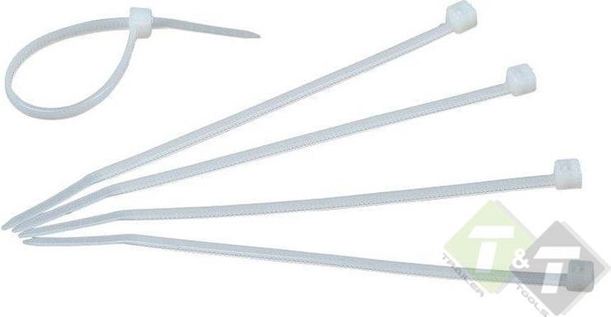 Kabelbinders - tiewraps wit - 3,6mm x 300mm 100 stuks - Bundelbandjes - kabelbandjes