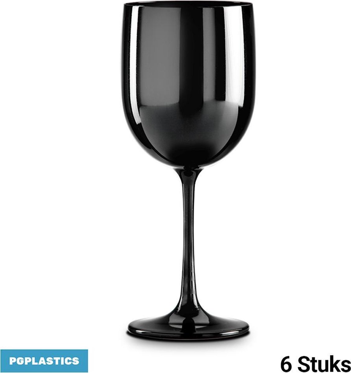 6x Zwarte Onbreekbare Wijnglazen 48cl - Polycarbonaat Kunststof - Piscine Glas - Erg Trendy - PGplastics