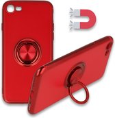 iPhone 7, 8 & SE 2020 Hoesje Rood - Siliconen Back Cover met Ring Kickstand - Geschikt voor Magneet Houders