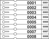 Sleufetiketten / Bagageticket – 104 stuks - 8 Etiketten per vel – Genummerd 1 t/m 104 (zwart) – 250 x 25mm + afscheurstrook