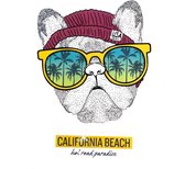 Bulldog California Beach Full Color Strijk Applicatie 19 cm / 26 cm / Wit Rood Geel