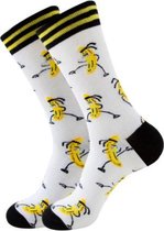 Heren sokken zwart / wit / geel print banaan 40-46