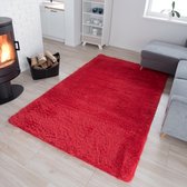 Tapiso Silk Vloerkleed Rood Hoogpolig Woonkamer Slaapkamer Tapijt Maat- 200x300