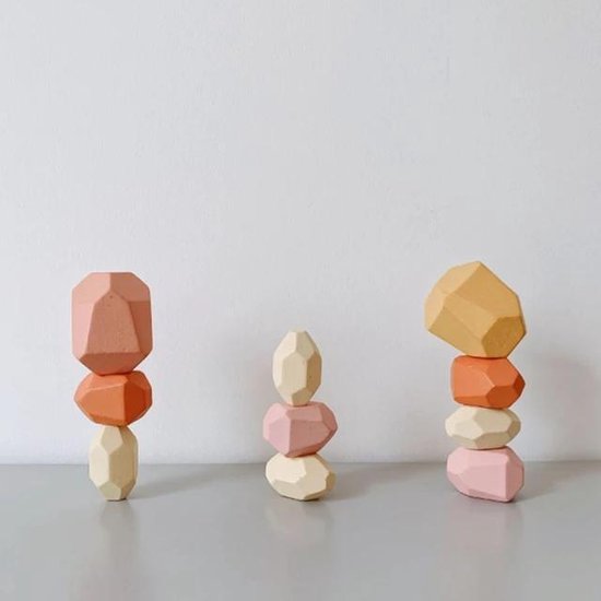 Decoratie steentjes - Roze - Hout - 10 stuks - Houten blokken - Stapelblokken
