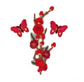 Rode Bloesem Op Tak Met Rood Roze Vlinders Strijk Patch Set 11.5 / 27 cm / Rood Fuchsia