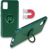 Samsung Galaxy A51 Hoesje Groen - Siliconen Back Cover met Ring Kickstand - Geschikt voor Magneet Houders