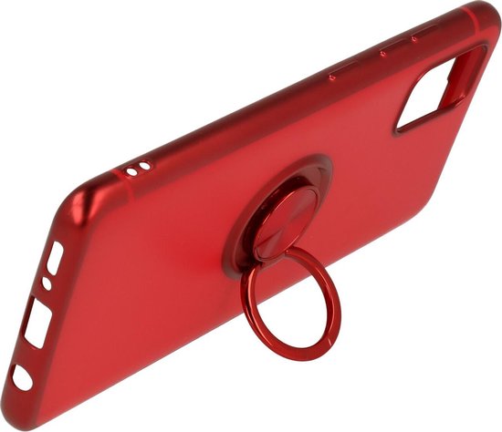 Coque Samsung Galaxy A51 Rouge - Coque Arrière en Siliconen avec Ring Béquille - Compatible avec les Système de fixation pour GPS