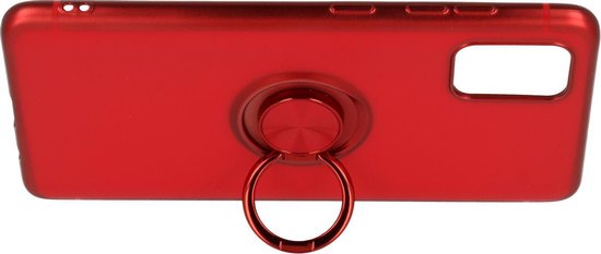 Coque Samsung Galaxy A51 Rouge - Coque Arrière en Siliconen avec Ring Béquille - Compatible avec les Système de fixation pour GPS