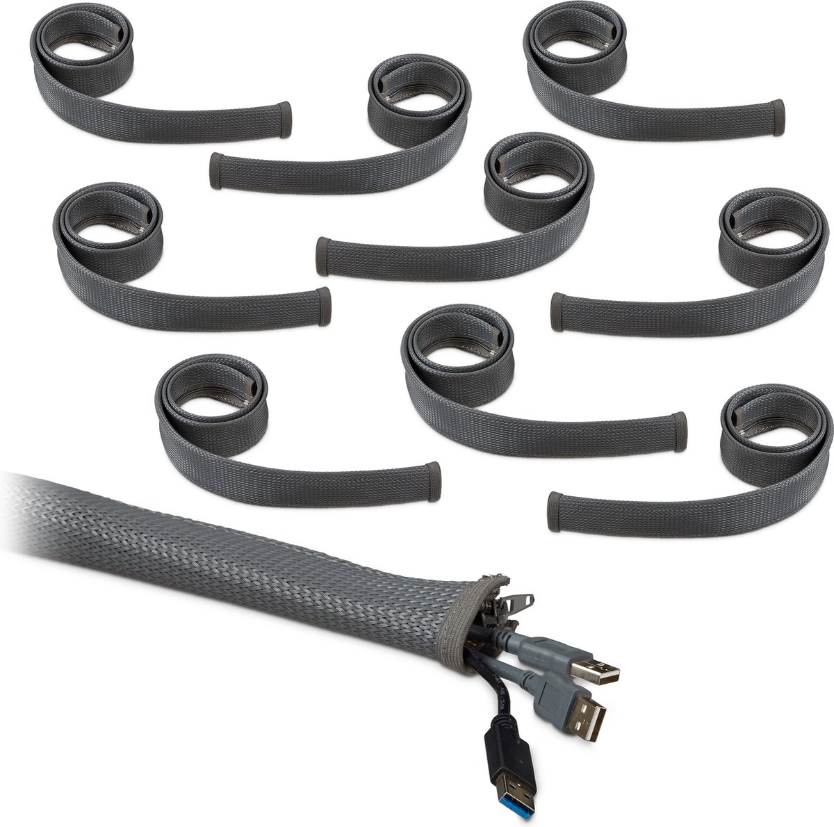 deleyCON 1,5m Kabelhoes met Ritssluiting 40mm Diameter Kabelmanagement Kabelkanaal Kabelbescherming Robuust Nylon Kabelmantel Thuis Kantoor Bureau Zwart