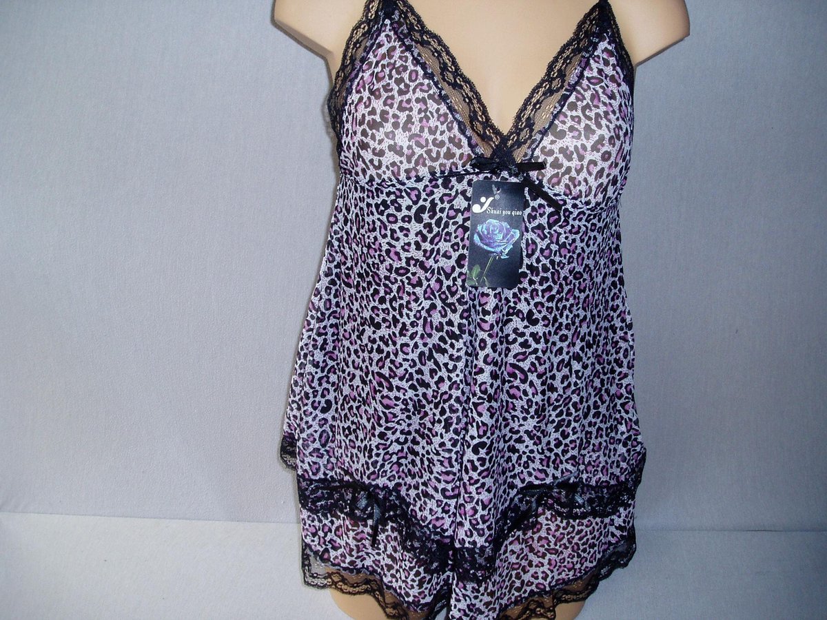Goedkoopste Babydoll met tijgerprint met bijpassende string sexy one size licht roze