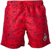 Nintendo - Mario Swimshort Red With Allover Print And Small Mario Head On - L