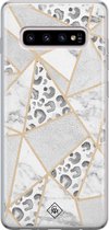 Samsung S10 Plus hoesje siliconen - Stone & leopard print | Samsung Galaxy S10 Plus case | Bruin/beige | TPU backcover transparant