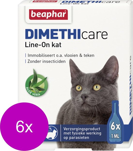 Beaphar Dimethicare Line-On Kat - Anti vlooien en tekenmiddel - 6 x 6x1 ml