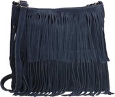Charm Indy Leren Franje Schoudertas - Donkerblauw