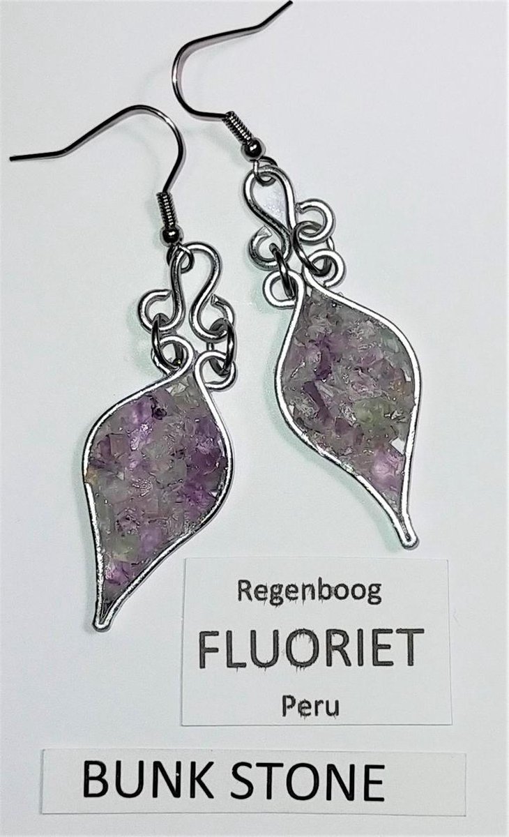 Regenboog Fluoriet - 100% natuurlijke Edelsteen - Bunkstone - Gratis verzending - Oorbellen - Oorhangers - Classic model - Anti allergisch- 4x1 cm