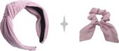 Set Roze Meisjes diadeem haarband met grote knot (vanaf 5 jaar) + roze scrunchy