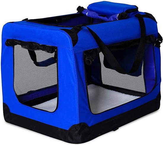 COSTWAY Transporttas voor honden, opvouwbare dubbele afdeling, hondentas, draagtas met 2 hangmatten, zacht matras en kattentoilet, draagbare hondentransportbox, hondenbox, transportbox, blauw